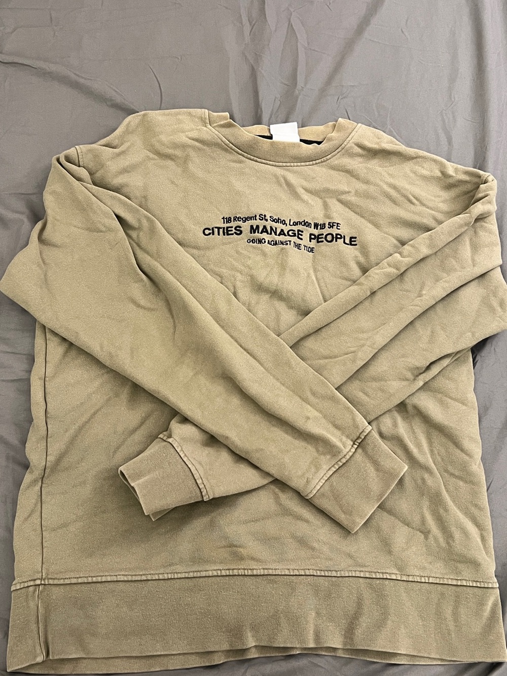 ZARA Cities Manage People Graphic Sweatshirt Beige Men’s Size S Oversized